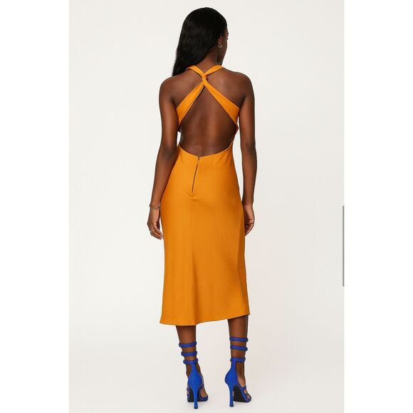 ASOS Design orange twisted halter backless satin midi dress size 4 - Picture 3 of 9